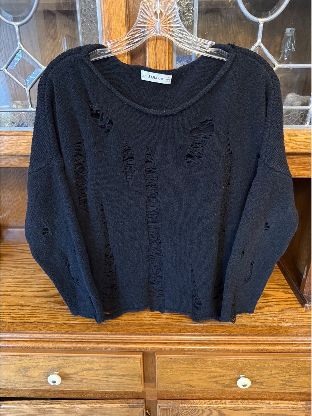 Zara Knit Black Distressed Destroyed Sweater S Grunge